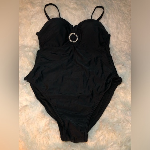 Venus Elegant Black One-Piece Swimsuit with Jewel Accent size 10 - Picture 1 of 14